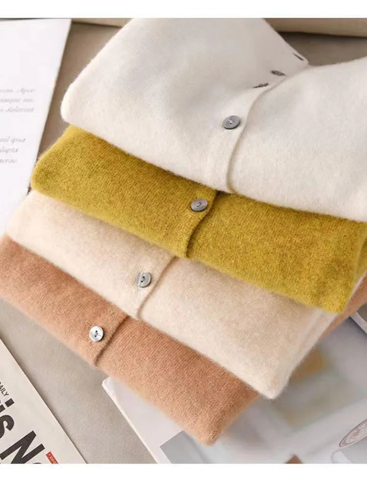 Cardigan Femme Style Cachemire – Pull en Maille à Manches Longues, Col Rond et Boutons, Style Casual