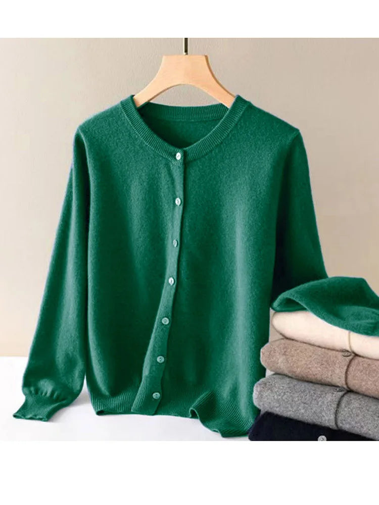 Cardigan Femme Style Cachemire – Pull en Maille à Manches Longues, Col Rond et Boutons, Style Casual