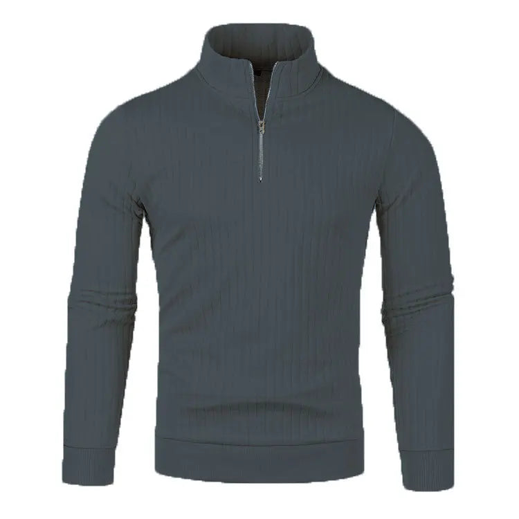 Pull côtelé à col cheminé à zip