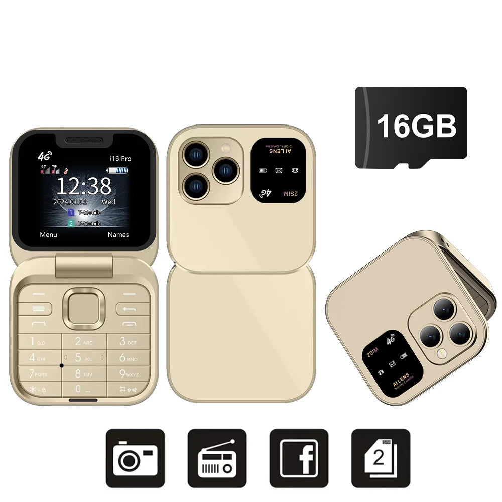 Mini Téléphone SERVO I16 Pro à Clapet 4G – Double SIM, Radio FM, Lecteur Vidéo & Numérotation Rapide