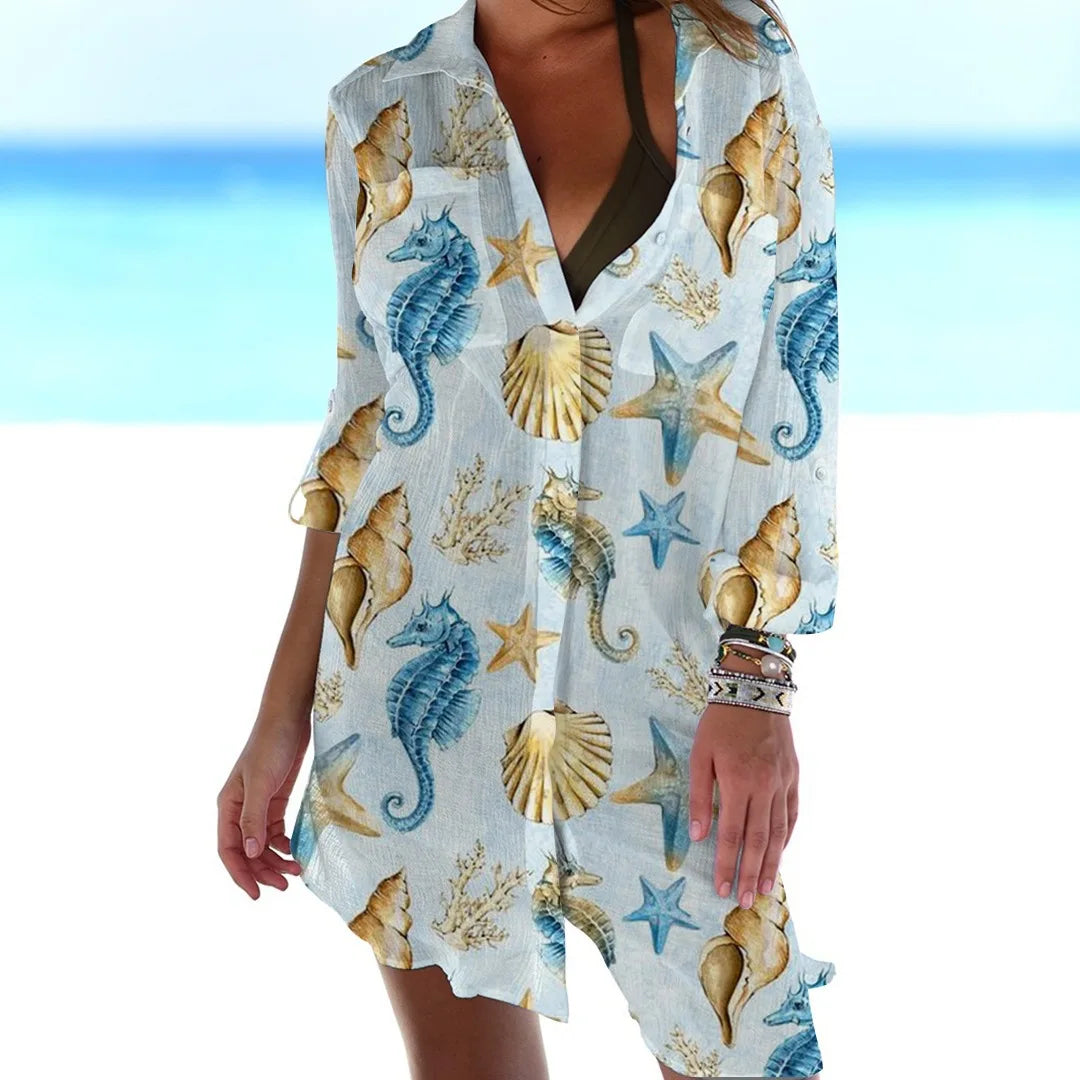 Robe Chemise de Plage à Motifs Marins