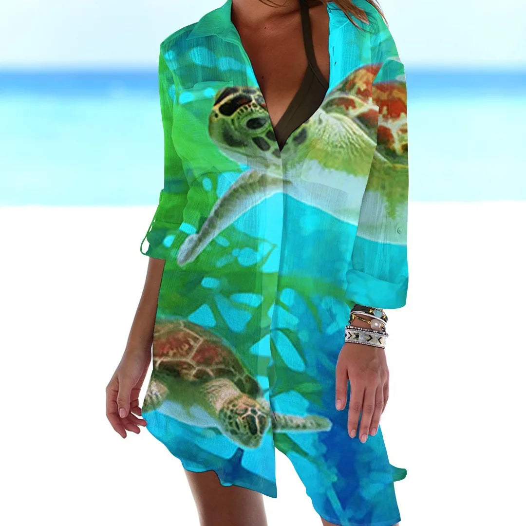 Robe Chemise de Plage à Motifs Marins