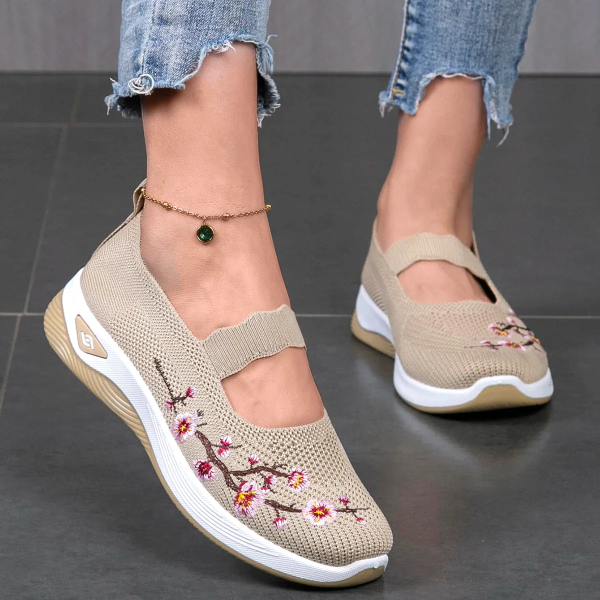 Mocassins en Maille avec Broderie Florale - Printemps