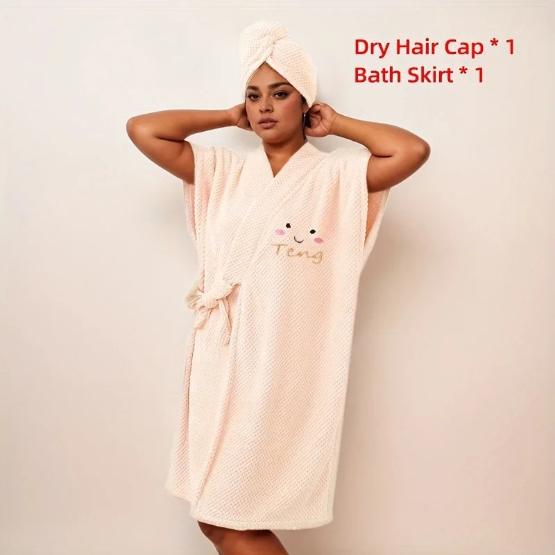 2PCS Pegnoir & Turban Cheveux en Microfibre Ultra Absorbante