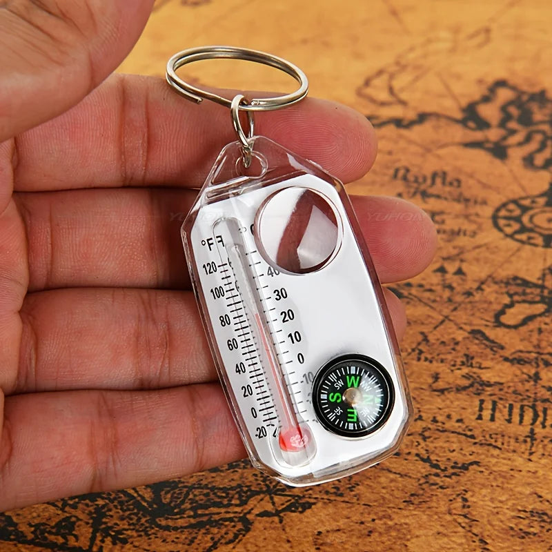 Porte-Clés Multifonction 3-en-1 : Boussole, Thermomètre et Loupe- 1 ACHETÉ = 1 OFFERT