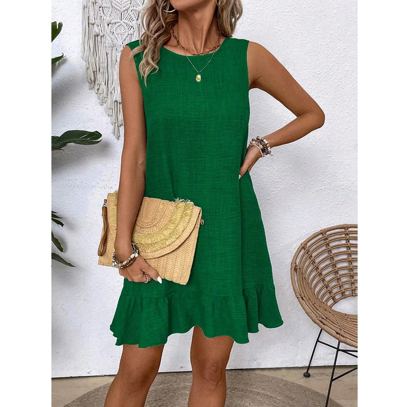 Robe Courte à Volant avec Dos Nu à Noeud