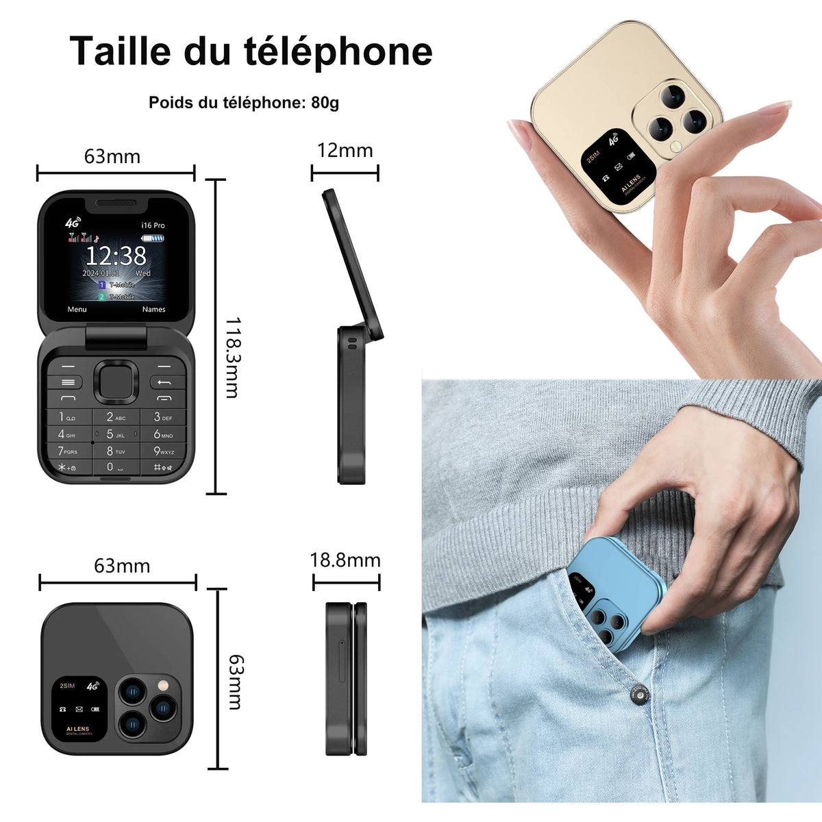 Mini Téléphone SERVO I16 Pro à Clapet 4G – Double SIM, Radio FM, Lecteur Vidéo & Numérotation Rapide