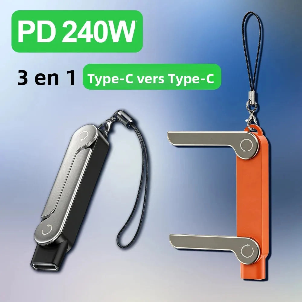 Câble USB-C Plat 240W Charge Rapide – Support Téléphone Invisible et Pliable