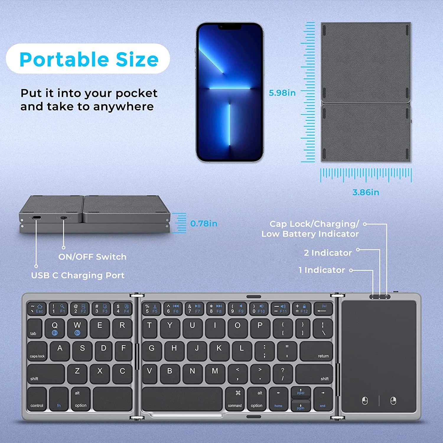 Clavier Bluetooth sans fil pliable - PC & Smartphone
