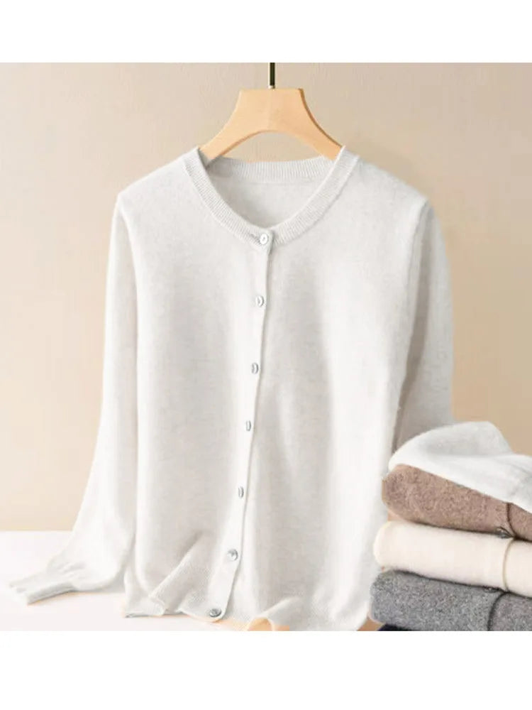 Cardigan Femme Style Cachemire – Pull en Maille à Manches Longues, Col Rond et Boutons, Style Casual