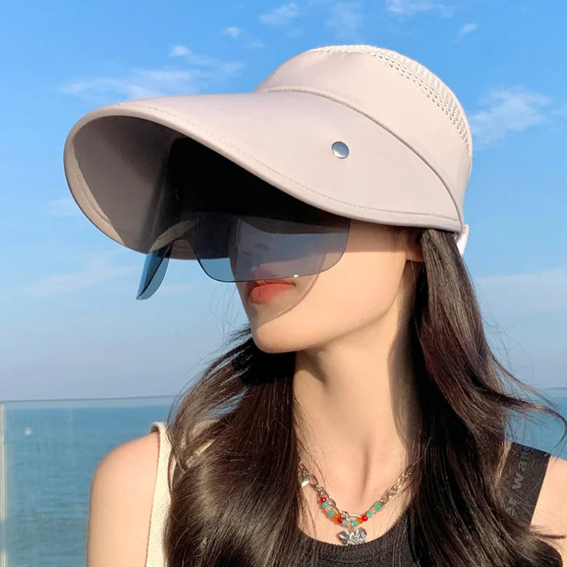 Chapeau d'été 2 en 1 à large bord  avec lunettes