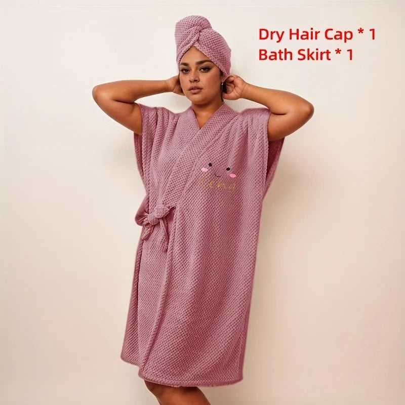2PCS Pegnoir & Turban Cheveux en Microfibre Ultra Absorbante