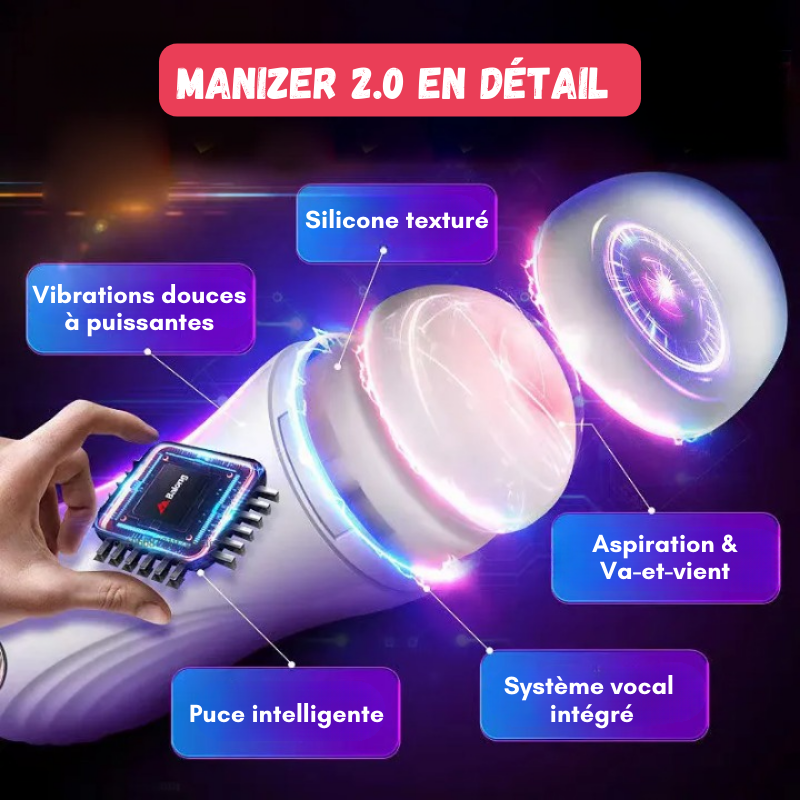 MANIZER 2.0 - Masturbateur vibrant et aspirant - Système vocal intégré