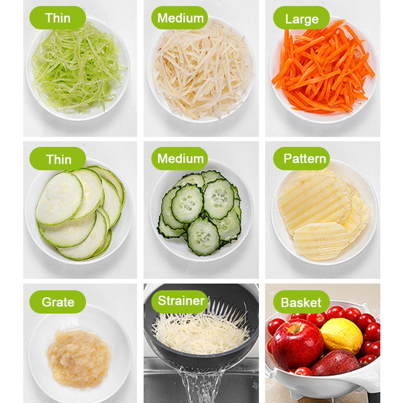 Coupe-légumes manuel multifonctionnel avec panier