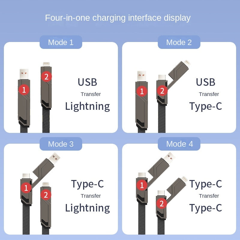 Cable USB 4 en 1 en métal - Charge rapide