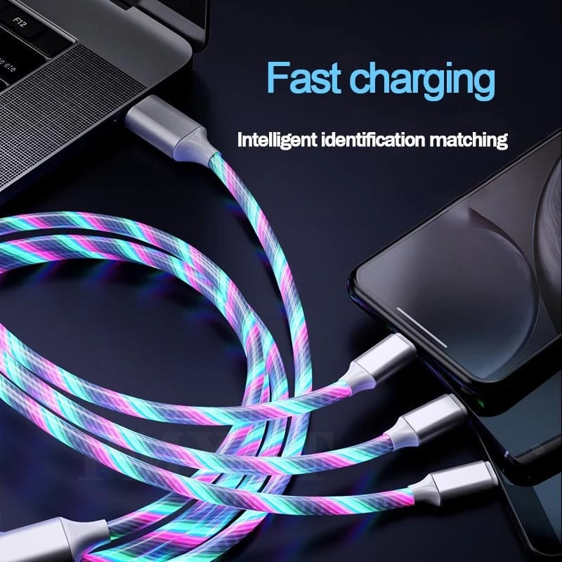 Câble de recharge 3 en 1 Lumineux - Chargez jusqu'à 3 appareils en même temps !