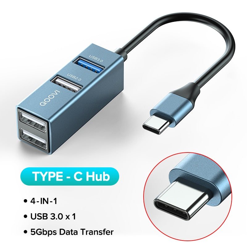 Hub USB Type C 4 en 1 - USB 3.0 Transfert rapide